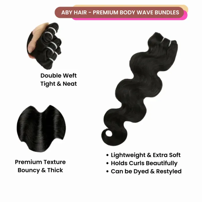 Aby Hair 100% Virgin Human Hair Body Wave Bundle Double Drawn 12A Soft Silky Full Ends Premium Quality - Image 2